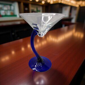Vintage Libbey Bravura Cobalt Blue Curved Stem Martini Glasses
